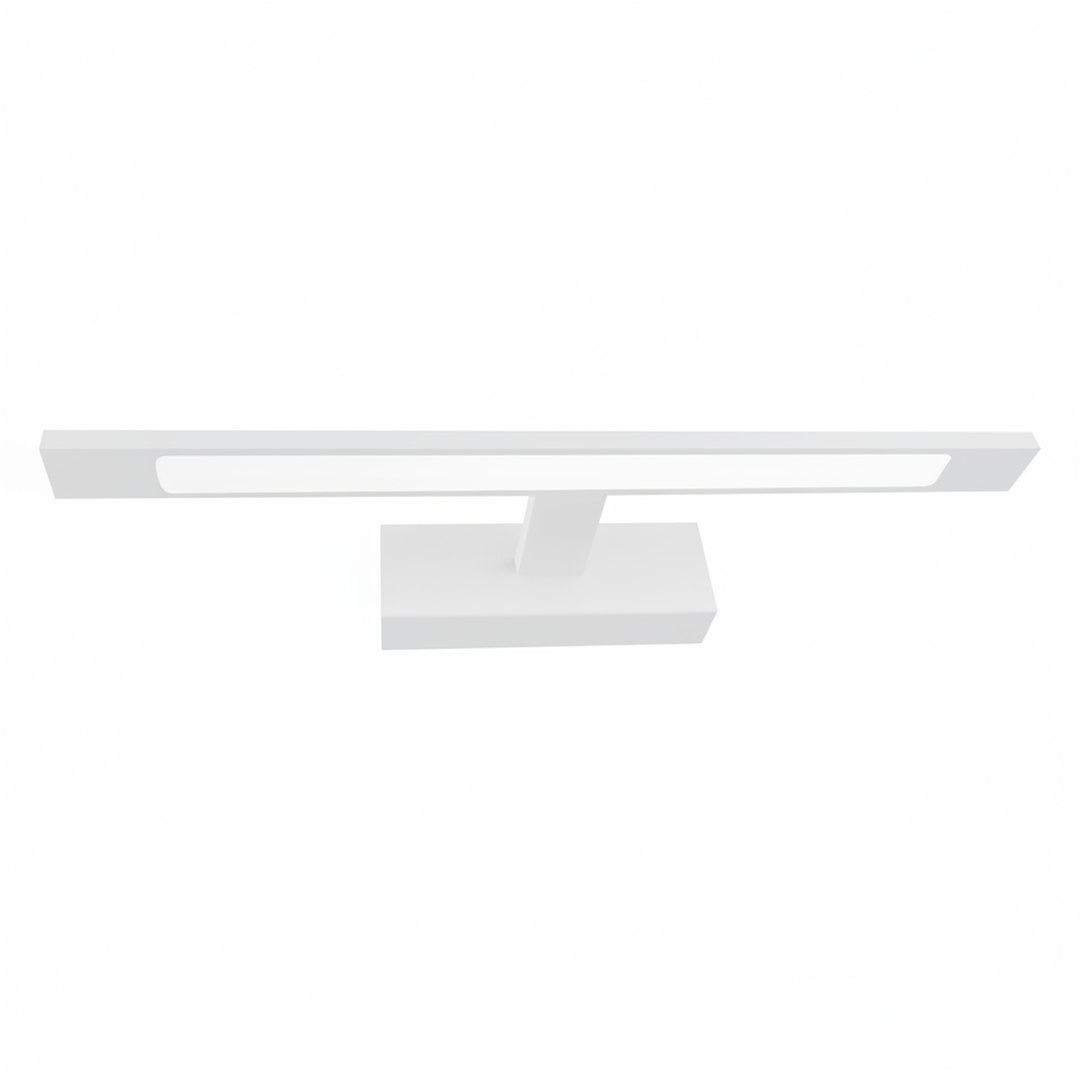 Kinkiet Klimt L40 LED 8W CCT IP44 w białej obudowie, prostokątny kształt z wąskim źródłem światła, zamontowany na płaskiej podstawie. Ujęcie frontalne. Idealny do oświetlenia wnętrz w strefie mokrej.