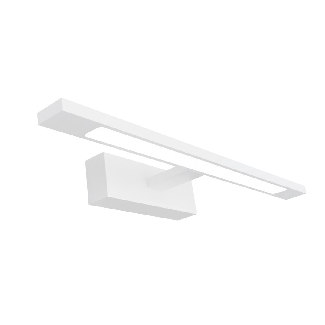 Kinkiet Klimt L40 LED 8W CCT IP44 w kolorze białym, o prostokątnym kształcie. Zamontowany na ścianie, z płaską, poziomą oprawą i wbudowanym źródłem światła LED. Lekka konstrukcja, minimalistyczny design, idealny do nowoczesnych wnętrz.