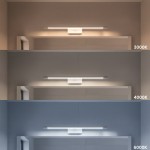 Kinkiet Klimt L60 LED 12W CCT w kolorze białym, montowany na ścianie, z trzema odcieniami światła: 3000K, 4000K i 6000K, pokazany w różnych ustawieniach na tle gładkich ścian.