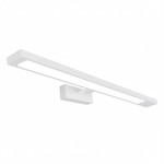 Kinkiet Klimt L60 LED 12W CCT IP44 w kolorze białym, o prostokątnym kształcie z wąskim, podłużnym źródłem światła. Zamontowany na prostokątnej podstawie, prezentowany z boku na jednolitym tle.