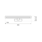 Kinkiet Klimt L40 LED 8W CCT IP44 w kolorze chromu, o wymiarach 400 mm długości, 50 mm szerokości i 120 mm wysokości. Prosty, nowoczesny design z wbudowanym źródłem światła LED, przeznaczony do montażu na ścianie.