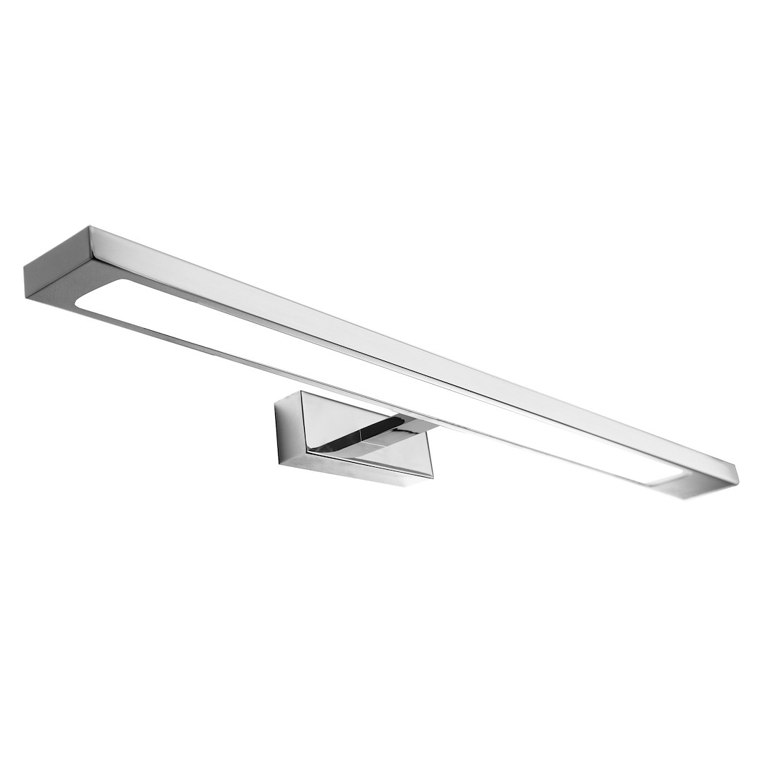 Kinkiet Klimt L60 LED 12W CCT IP44 w chromowanej obudowie, prostokątny kształt, montowany na ścianie. Oświetlenie z wbudowanym źródłem światła LED, z widocznym panelem świetlnym w górnej części. Tło białe.