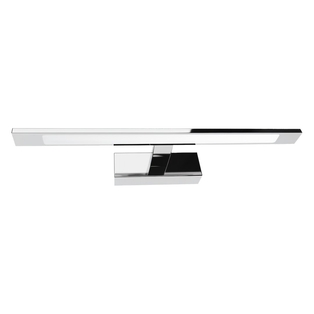 Kinkiet Klimt L60 LED 12W CCT IP44 w chromowanej obudowie. Główna część prostokątna, zamontowana na kwadratowej podstawie. Źródło światła LED w górnej części, minimalistyczny design, odpowiedni do łazienek lub wnętrz nowoczesnych.