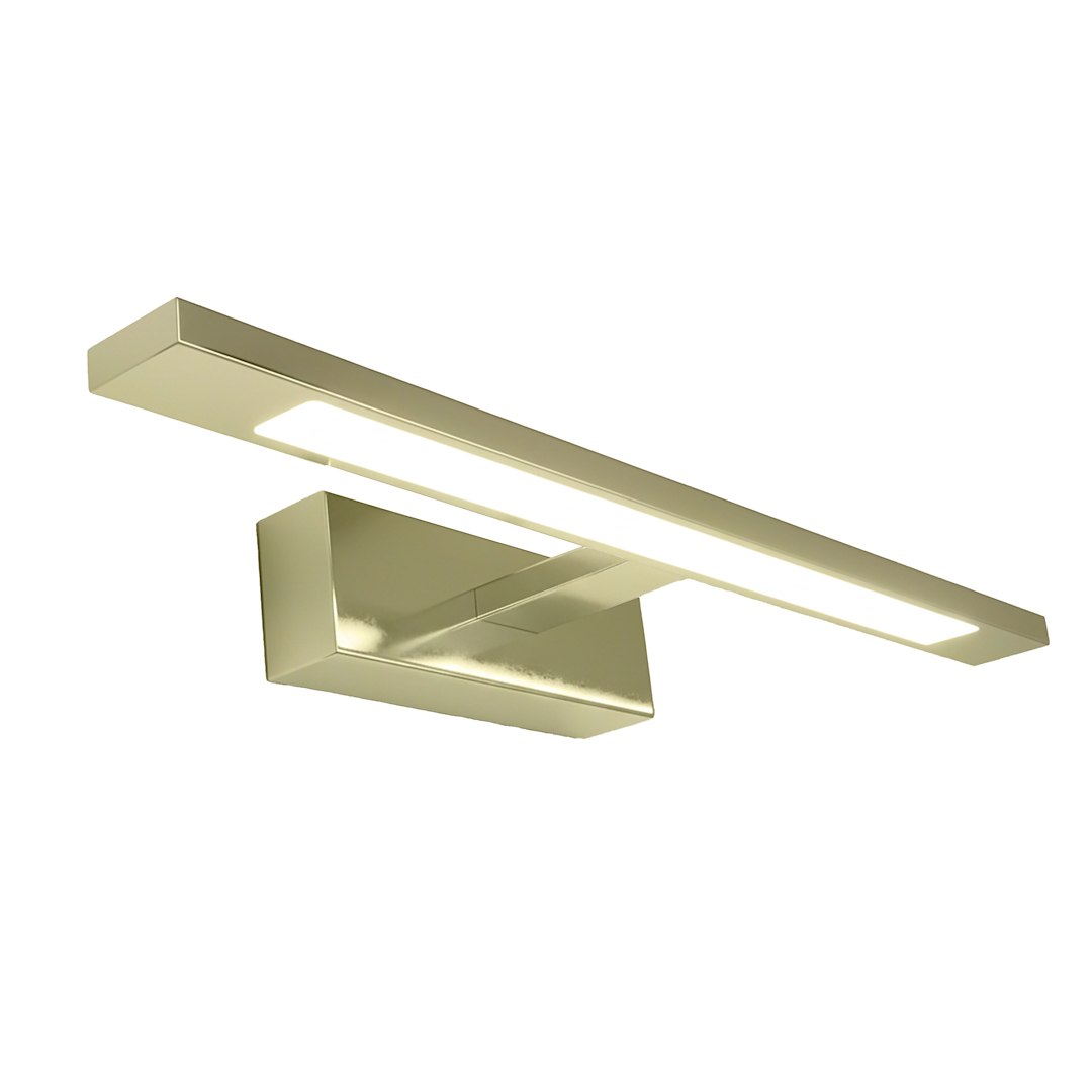 Kinkiet Klimt L40 LED 8W CCT IP44 w kolorze złotym, o prostokątnej, minimalistycznej formie. Ułożony poziomo, z wbudowanym źródłem światła LED oraz eleganckim wykończeniem. Idealny do nowoczesnych wnętrz.