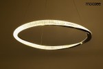 Lampa wisząca LED Anillo 80, 36W, 3000K, czarna, w kształcie okręgu, zawieszona na cienkich linkach. Oświetlenie emituje ciepłe światło, z dekoracyjnym wykończeniem. Tło w jednolitym odcieniu, co podkreśla elegancki design lampy.