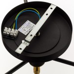 Czarna lampa sufitowa Figaro z miejscem na 4 żarówki G9. Widok z góry na metalowy klosz z okrągłą podstawą, widoczne przewody elektryczne oraz elementy mocujące. Prosta, minimalistyczna konstrukcja.