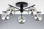 Lampa sufitowa Prato z pięcioma kulistymi kloszami w dymnym kolorze, zamontowana na czarnej podstawie. Klosze z przezroczystego szkła odsłaniają źródła światła, układ w formie rozłożonych ramion.