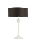 Lampa stołowa Kaszmir 1xE27, z białą podstawą i brązowym, okrągłym kloszem. Ujęcie frontalne, stojąca, z eleganckim, prostym designem. Idealna do wnętrz nowoczesnych i klasycznych.