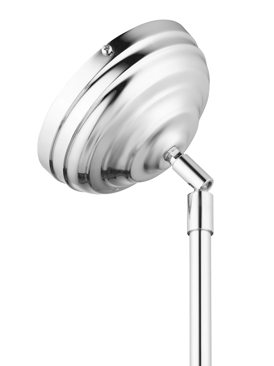 Lampa wisząca Platino z oprawą w kolorze niklowym, o okrągłym kloszu z wyraźnym, teksturowanym wzorem. Ujęcie z boku, pokazujące mocowanie i regulowany uchwyt. Przeznaczona na żarówkę E27.