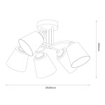 Czarna lampa sufitowa Pafos z pięcioma kloszami E27, o średnicy 500 mm i wysokości 260 mm. Klosze ustawione na okrągłej podstawie, z metalowymi elementami łączącymi. Prosty, nowoczesny design, idealna do różnych wnętrz.