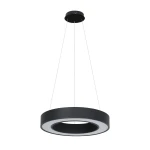 Lampa wisząca LED Union 40W CCT w kolorze czarnym, w kształcie okręgu z wbudowanym źródłem światła. Zawieszona na cienkich linkach, z gładką matową powierzchnią i białym pierścieniem świetlnym wewnątrz.