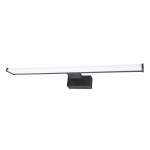 Mirore kinkiet L60 LED 10W 4000K IP44 w kolorze czarnym. Produkt ma prostokątną obudowę z matowym białym kloszem. Ujęcie frontalne, produkt zamontowany na ścianie, kąt ścięty na końcach klosza podkreślający nowoczesny design.
