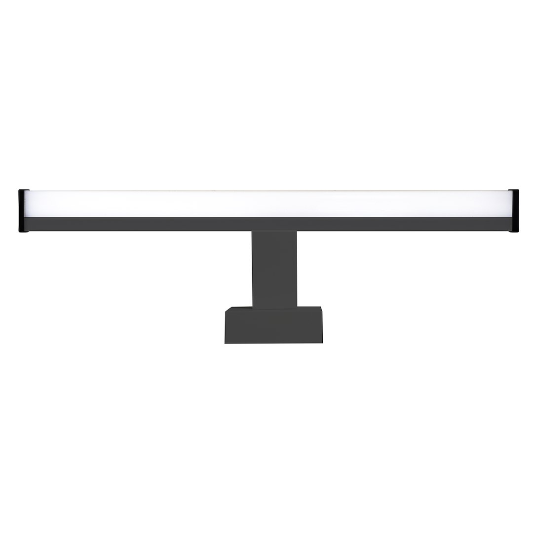 Kinkiet Mirore L60 LED 10W 4000K w kolorze czarnym. Prosta, prostokątna konstrukcja z białym kloszem, montowana na ścianie. Produkt o stopniu ochrony IP44, idealny do łazienki lub innych wilgotnych pomieszczeń.