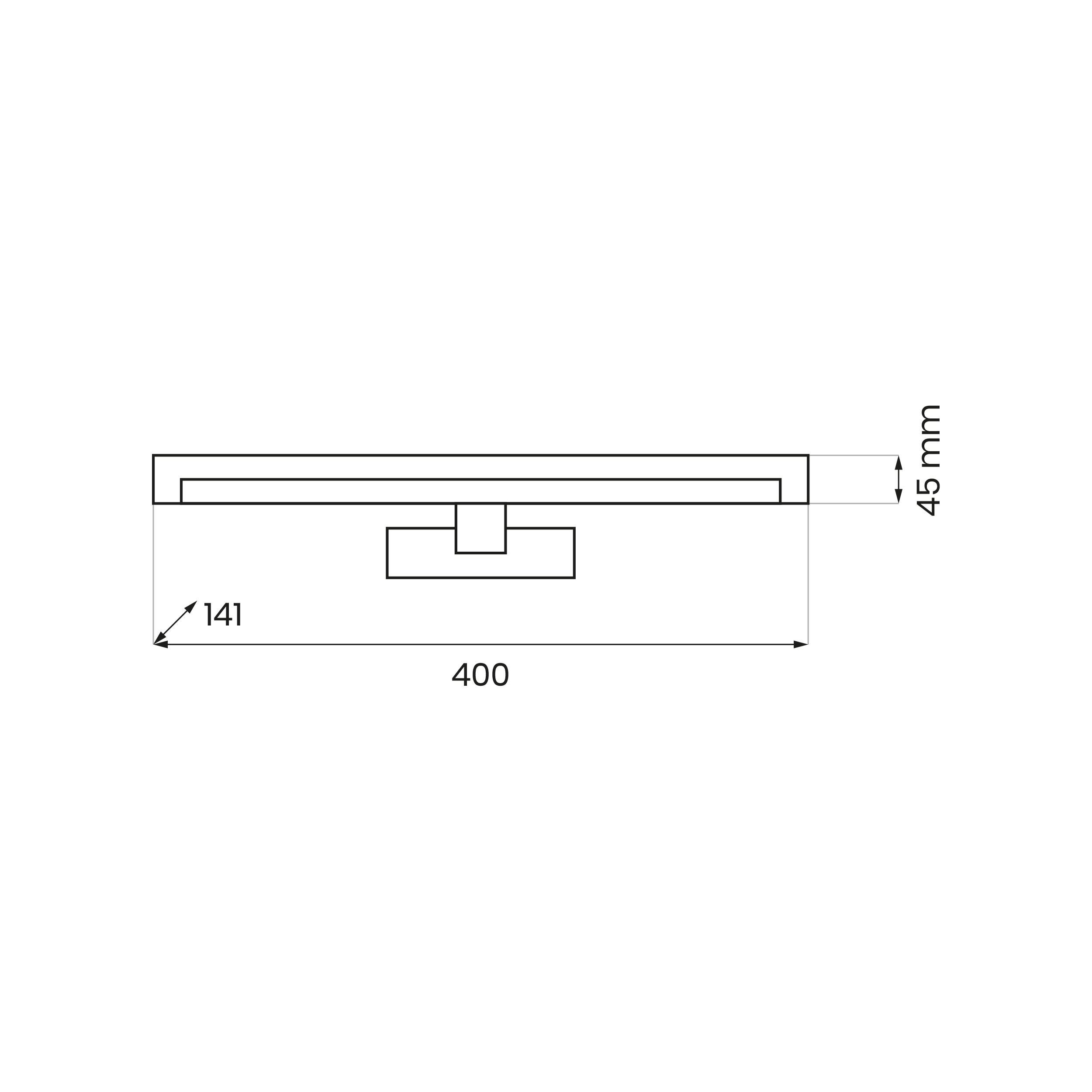 Mirore kinkiet L40 LED o mocy 8W, kolor biały, wymiary 400 mm x 141 mm x 45 mm. Prosty, minimalistyczny design, przeznaczony do montażu na ścianie, z klasą ochrony IP44, idealny do wnętrz.