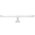 Kinkiet Mirore L60 LED 10W 4000K IP44 w kolorze białym, prostokątny, zamontowany na ścianie. Oświetlenie z białą oprawą, idealne do pomieszczeń o podwyższonej wilgotności. Bez widocznych napisów lub logo.