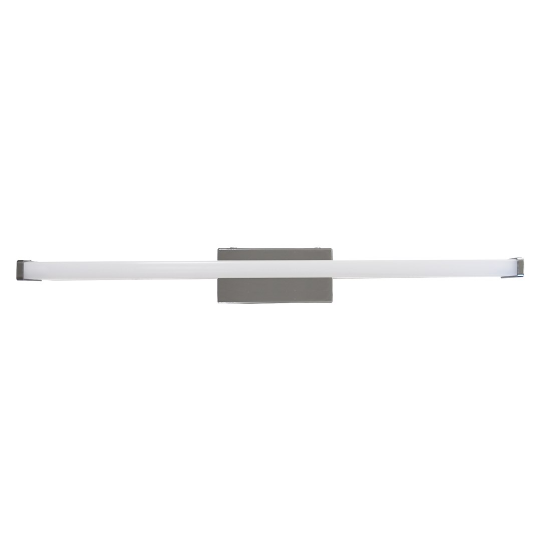 Mirore kinkiet L30 LED 5W 4000K IP44 w srebrnym kolorze, prostokątny, zamontowany na ścianie. Źródło światła w formie białej, matowej tuby, z widocznymi mocowaniami. Prosty design, idealny do nowoczesnych wnętrz.