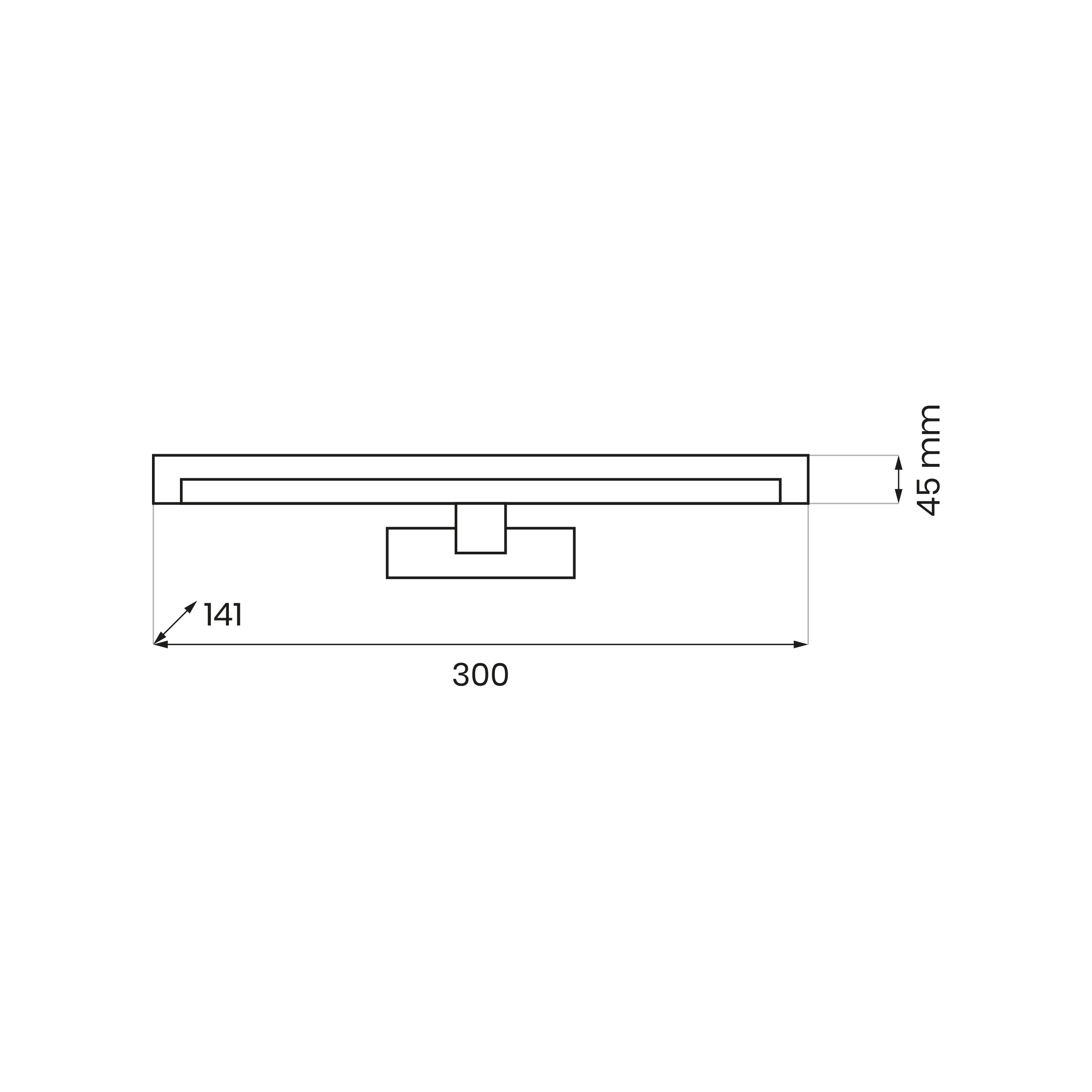 Mirore kinkiet L30 LED 5W 4000K IP44 w kolorze srebrnym, o wymiarach 300 mm długości, 141 mm wysokości i 45 mm głębokości. Prosty, nowoczesny design, idealny do wnętrz. Świetlówka LED z wysokim wskaźnikiem oddawania barw.