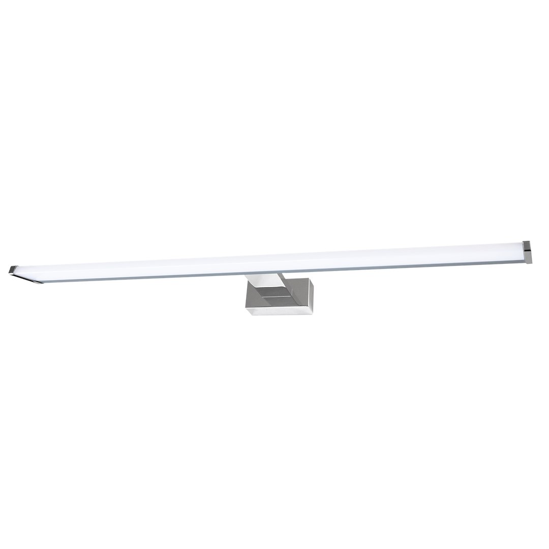 Kinkiet Mirore L60 LED 10W 4000K IP44 w srebrnej obudowie, o prostokątnym kształcie, zamontowany na ścianie. Posiada matowe, białe źródło światła. Widok frontalny, na jednolitym tle.