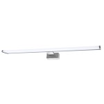 Kinkiet Mirore L60 LED 10W 4000K IP44 w srebrnej obudowie, o prostokątnym kształcie, zamontowany na ścianie. Posiada matowe, białe źródło światła. Widok frontalny, na jednolitym tle.