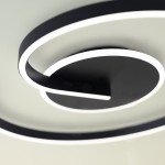 Czarna lampa sufitowa LED Lorenzo o mocy 22W i barwie 4000K, złożona z dwóch spiralnych elementów. Widoczne białe podświetlenie oraz matowa, czarna powierzchnia. Ujęcie z bliska, ukazujące detale konstrukcji.