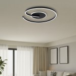 Czarna lampa sufitowa LED Lorenzo o mocy 22W i temperaturze barwowej 4000K, w kształcie spiralnym, zamontowana na suficie. W tle widoczne jasne zasłony oraz minimalistyczne wnętrze z obrazkami na ścianie.