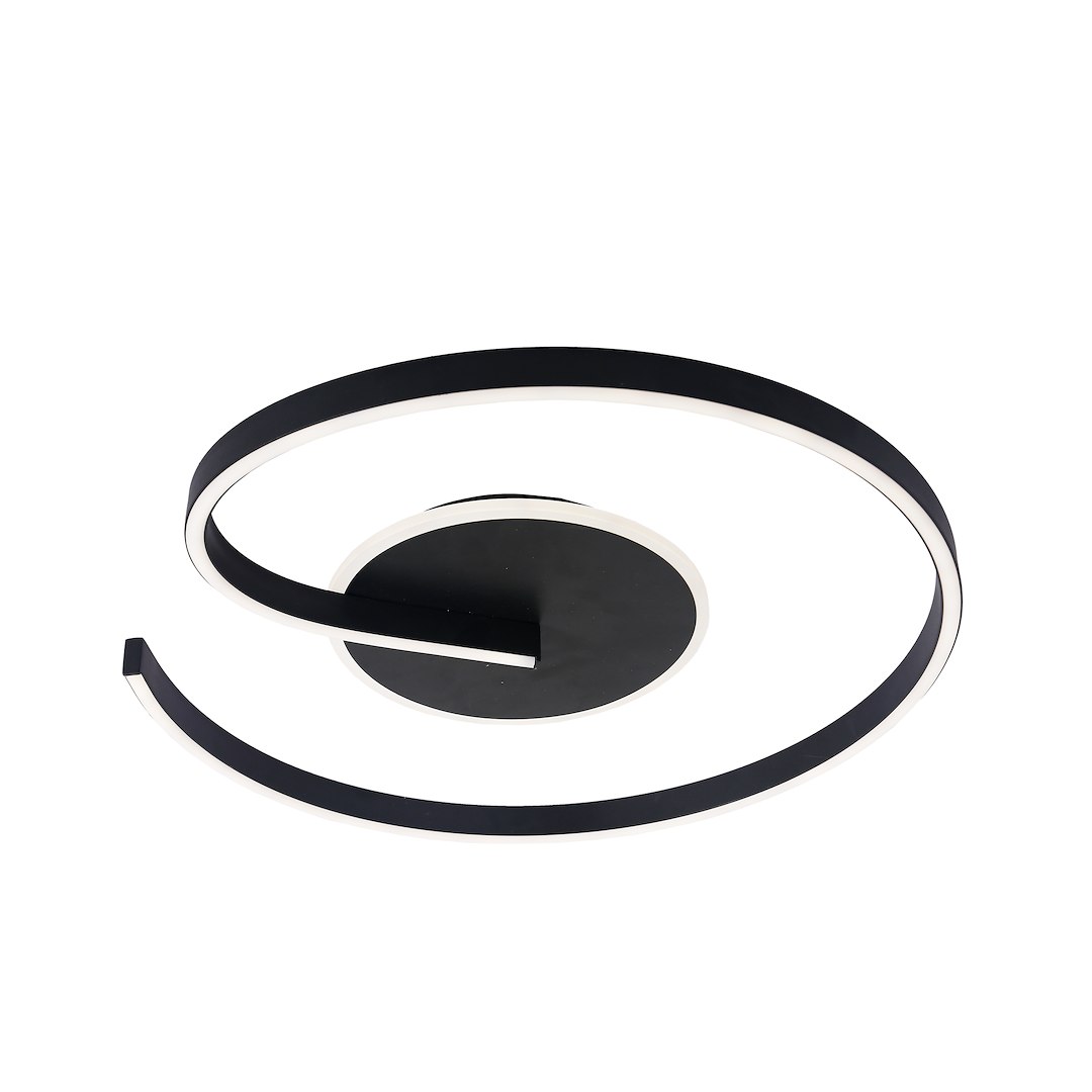 Lampa sufitowa LED 22W 4000K w czarnym kolorze, z eleganckim, spiralnym kształtem. Ujęcie z góry, pokazujące detale i strukturę powierzchni. Centralna część okrągła, z wystającymi elementami świetlnymi. Idealna do nowoczesnych wnętrz.