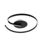 Lampa sufitowa LED Lorenzo 22W 4000K w kolorze czarnym, z dynamicznym, spiralnym kształtem. Widoczna okrągła podstawa i dwa poziome pasy światła. Ujęcie z góry, pokazujące detale konstrukcji i połączenia.