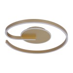 Lampa sufitowa LED Lorenzo 22W w kolorze złotym, o okrągłym kształcie z białym wykończeniem. Prezentuje nowoczesny design z delikatnymi, falującymi liniami. Widok z góry, zamontowana na suficie. Idealna do eleganckich wnętrz.