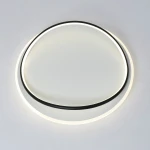 Lampa sufitowa LED Halo 38W 4000K w kolorze czarnym i białym, o okrągłym kształcie. Wykończenie z matowego tworzywa z czarną oprawą wzdłuż krawędzi. Zawieszona w pozycji poziomej, emitująca równomierne, neutralne światło.