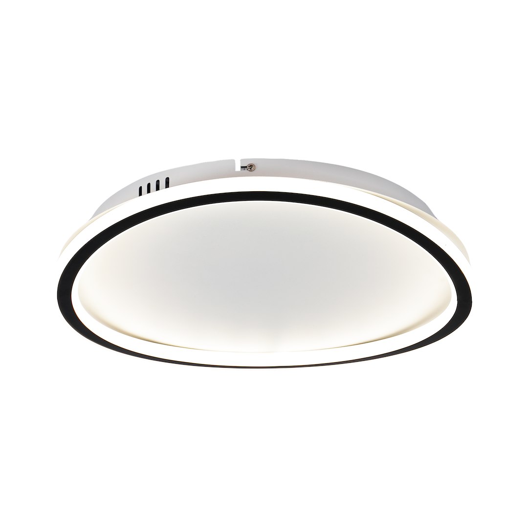 Cali Round lampa sufitowa LED 30W 4000K, okrągła, z białą oprawą i czarną obręczą. Zainstalowana na suficie, emitująca neutralne światło. Prosty design, idealna do nowoczesnych wnętrz.
