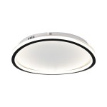 Cali Round lampa sufitowa LED 30W 4000K, okrągła, z białą oprawą i czarną obręczą. Zainstalowana na suficie, emitująca neutralne światło. Prosty design, idealna do nowoczesnych wnętrz.