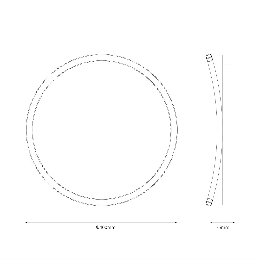 Cali Round lampa sufitowa LED 30W, o średnicy 400 mm i grubości 75 mm, w kolorze czarnym i białym. Okrągły kształt z prostym designem, idealna do nowoczesnych wnętrz.
