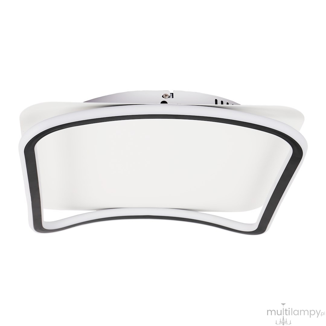 Cali Square lampa sufitowa LED 30W 4000K w kolorze czarnym i białym, o kwadratowym kształcie, z widocznym białym kloszem i czarną ramką. Ujęcie z dołu, pokazujące konstrukcję. Idealna do nowoczesnych wnętrz.