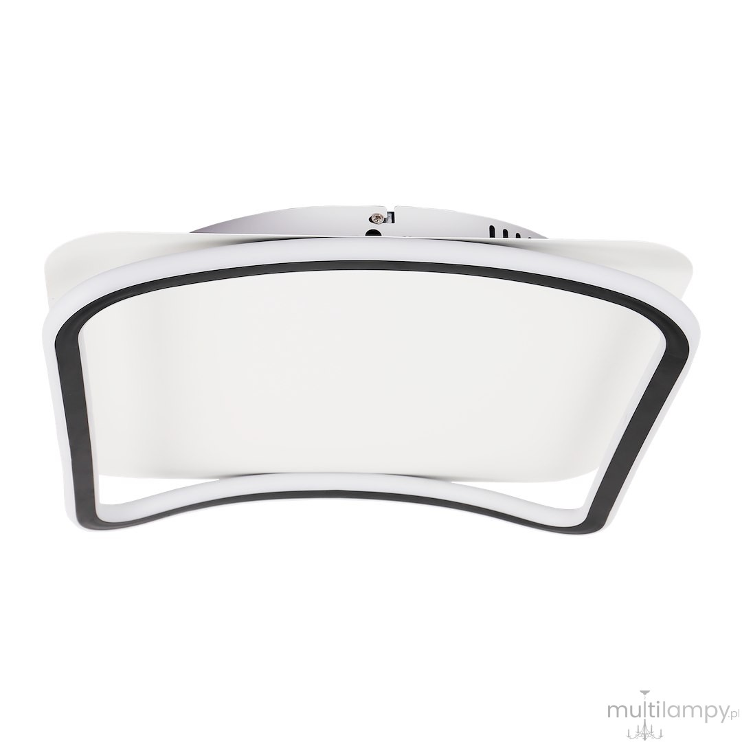 Cali Square lampa sufitowa LED 30W 4000K w kolorze czarnym i białym, o kwadratowym kształcie z zaokrąglonymi krawędziami. Zamontowana w pozycji leżącej, z widocznym białym kloszem i czarną ramką. Idealna do nowoczesnych wnętrz.