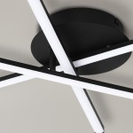 Lampa sufitowa LED 12W, kolor czarny, złożona z białych, prostokątnych elementów w formie krzyżujących się linii. Montaż na suficie, widoczne okrągłe mocowanie. Oświetlenie o temperaturze barwowej 4000K, w nowoczesnym stylu.