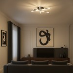 Lampa sufitowa LED 12W w kolorze czarnym, z minimalistycznym designem w kształcie krzyża. Oświetlenie o temperaturze barwowej 4000K, zamontowana na suficie w nowoczesnym wnętrzu, w tle widoczne meble oraz obrazy.