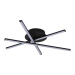 Czarna lampa sufitowa LED 12W, o temperaturze barwowej 4000K, z czterema prostokątnymi ramionami w układzie krzyżowym. Lampa zamontowana na okrągłej podstawie, z białą diodą LED na końcach ramion.