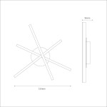 Czarna lampa sufitowa LED 12W o temperaturze barwowej 4000K. Wyposażona w pięć prostokątnych elementów świetlnych, okrągła podstawa, wymiary 520mm x 95mm. Ułożona w płaszczyźnie poziomej, z minimalistycznym designem.