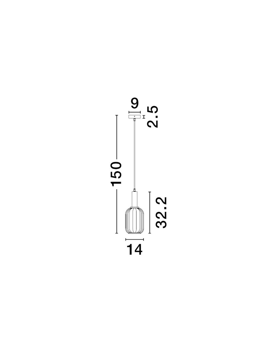 Lampa wisząca Querisa 1xE27 w kolorze złotym, o geometrycznym kształcie. Wymiary: wysokość 150 cm, szerokość 14 cm, średnica klosza 9 cm. Prosta konstrukcja z metalowym wykończeniem, zawieszona na cienkim przewodzie. Idealna do nowoczesnych wnętrz.