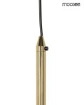 Lampa wisząca Rugia 2xG9 w kolorze złotym, z metalowym, błyszczącym wykończeniem. Ujęcie z boku, pokazujące detal mocowania i przewód w kolorze czarnym. Prosty, cylindryczny kształt. Idealna do nowoczesnych wnętrz.