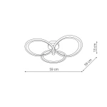 Lampa sufitowa LED Azina 29W CCT w kolorze złotym, o średnicy 59 cm i wysokości 13 cm. Posiada trzy okrągłe pierścienie, które tworzą nowoczesny design. Ujęcie z góry, ukazujące wymiary i kształt lampy.