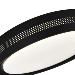 Plafon Ronda D39 LED 25W w kolorze czarnym, z okrągłym kształtem. Górna część z perforacją, emitująca ciepłe i zimne światło. Produkt widoczny z boku, z detalem na krawędzi. Idealny do nowoczesnych wnętrz.