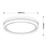 Plafon Ronda D39 LED o średnicy 390 mm i wysokości 80 mm, w kolorze czarnym. Okrągła konstrukcja z perforowaną krawędzią, przeznaczony do montażu sufitowego, z funkcją zmiany temperatury barwowej światła (CCT).