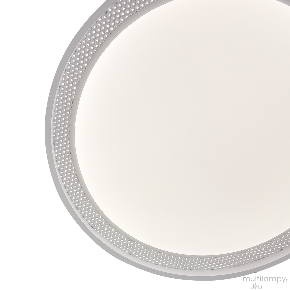 Plafon Ronda D39 LED 25W CCT w kolorze białym. Okrągła konstrukcja z perforowanym obrzeżem, montowana sufitowo. Jasna, matowa powierzchnia, idealna do nowoczesnych wnętrz. Produkt widoczny z góry.