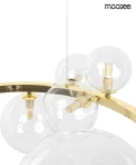 Lampa wisząca Alure Line 85, złota, z pięcioma przezroczystymi kulami, każda z gniazdem G9. Kule osadzone na metalowym ramieniu, zawieszone na cienkim przewodzie, tworzą nowoczesny design. Widoczne źródła światła w kulach.