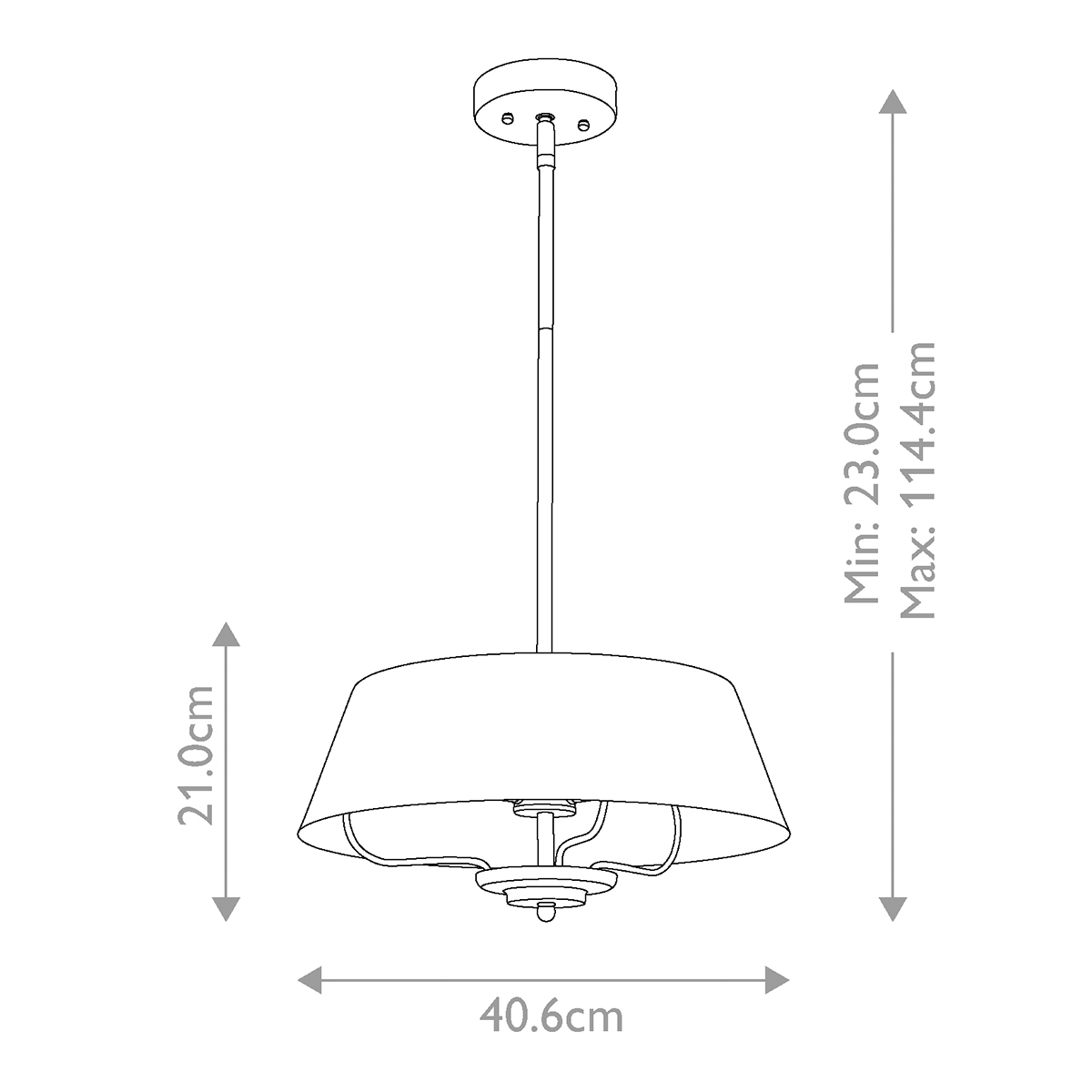 Lampa wisząca Luella 3xE14 w kolorze czarnym z mosiężnymi detalami. Okrągły klosz o średnicy 40,6 cm, wysokość regulowana od 23 cm do 114,4 cm. Prosty, nowoczesny design, idealna do różnorodnych wnętrz.