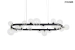 Lampa wisząca Alure Oval o długości 120 cm, czarna, z 20 okrągłymi kloszami z przezroczystego szkła. Elementy metalowe w kolorze czarnym, zawieszona na regulowanych linkach. Przeznaczona do wnętrz nowoczesnych.