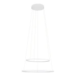 Lampa wisząca LED Circolo D60 o mocy 67W, z dwoma okrągłymi pierścieniami w kolorze białym, zawieszona na cienkich żyłkach. Źródło światła o temperaturze 3000K, zamontowane na okrągłej podstawie sufitowej. Prosta, nowoczesna forma.