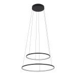 Lampa wisząca LED Circolo D60 w kolorze czarnym, o mocy 67W i temperaturze barwowej 3000K. Posiada dwa okrągłe pierścienie, zawieszone na cienkich linkach, montowane do sufitu. Prosty, nowoczesny design, idealny do nowoczesnych wnętrz.