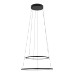 Lampa wisząca LED Circolo D60 o mocy 67W i temperaturze barwowej 3000K w kolorze czarnym. Produkt ma dwa okrągłe pierścienie, zawieszone na cienkich linkach, z zamocowaniem sufitowym w formie okrągłej podstawy.